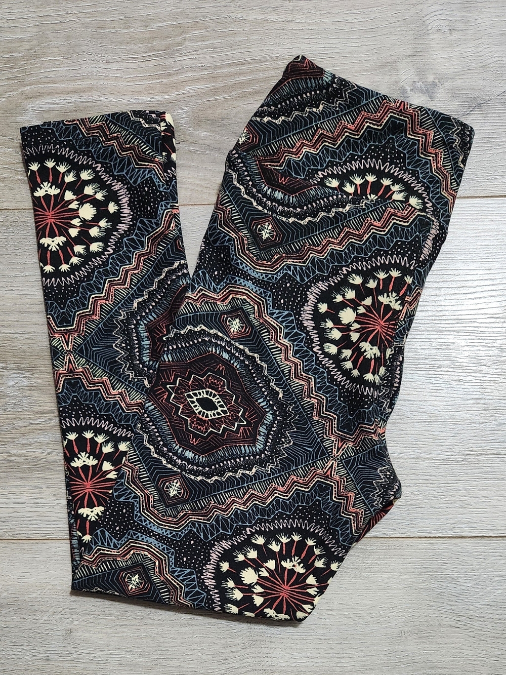 LuLaRoe Kids Black Patterned Legginga - Floral Medallion Print